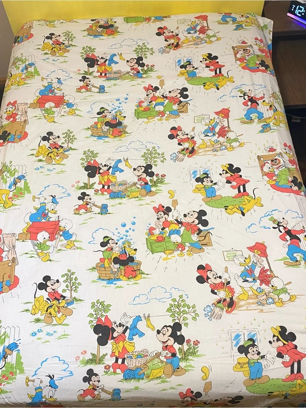Vintage Disney Mickey and Friends Chores Print Twin Flat Sheet